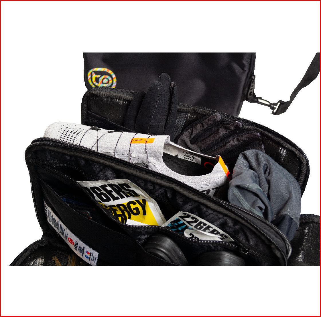 Black rectangular-shaped briefcase with yellow triptych logo