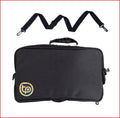 Black rectangular-shaped briefcase with yellow triptych logo